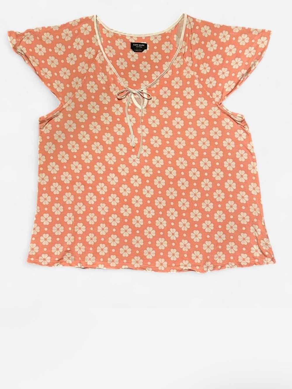 kate spade Coral Floral Tie-Accent Short Sleeve Top